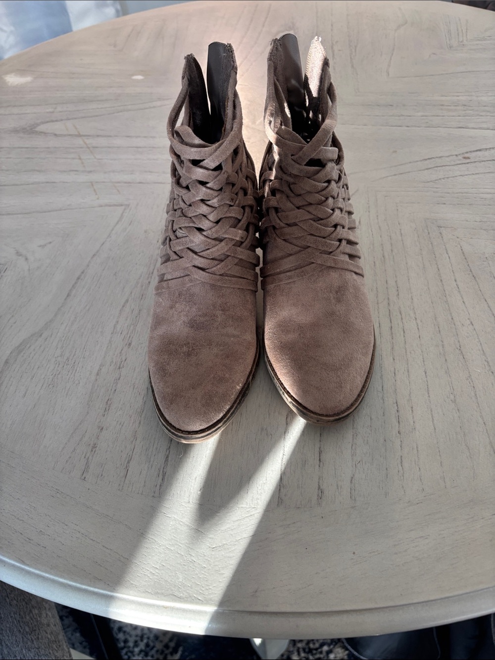 Big Buddha Taupe Woven Suede Ankle Boots